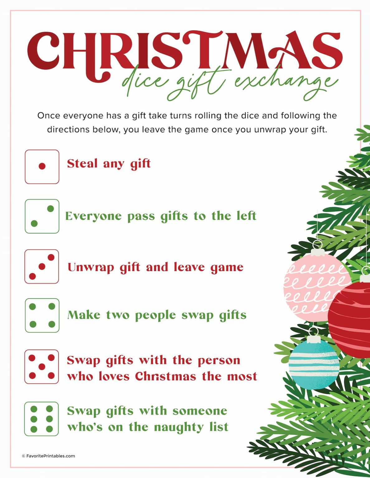 Christmas Dice Game, FREE Printable for gift exchange! - Favorite ...