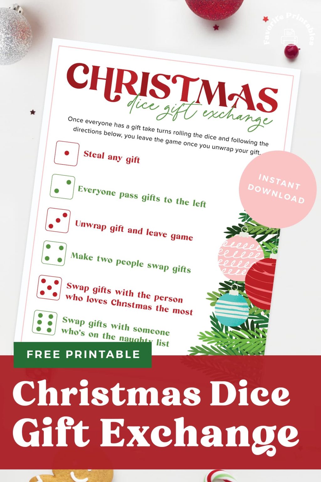 Christmas Dice Game, FREE Printable for gift exchange! - Favorite ...