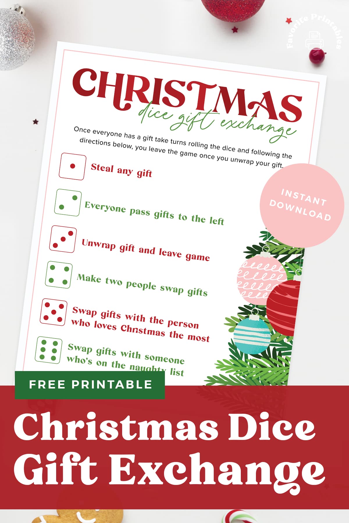 Christmas dice game free printable template pin.