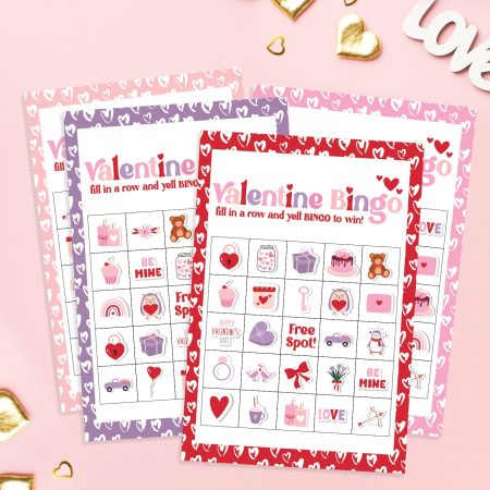 Free printable valentines bingo cards.