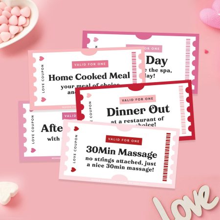 Free printable set of Valentines coupons for couples preview.