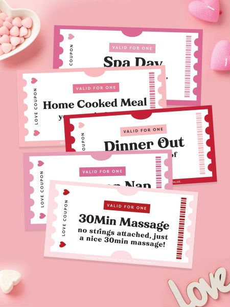 Free printable set of Valentines coupons for couples preview.