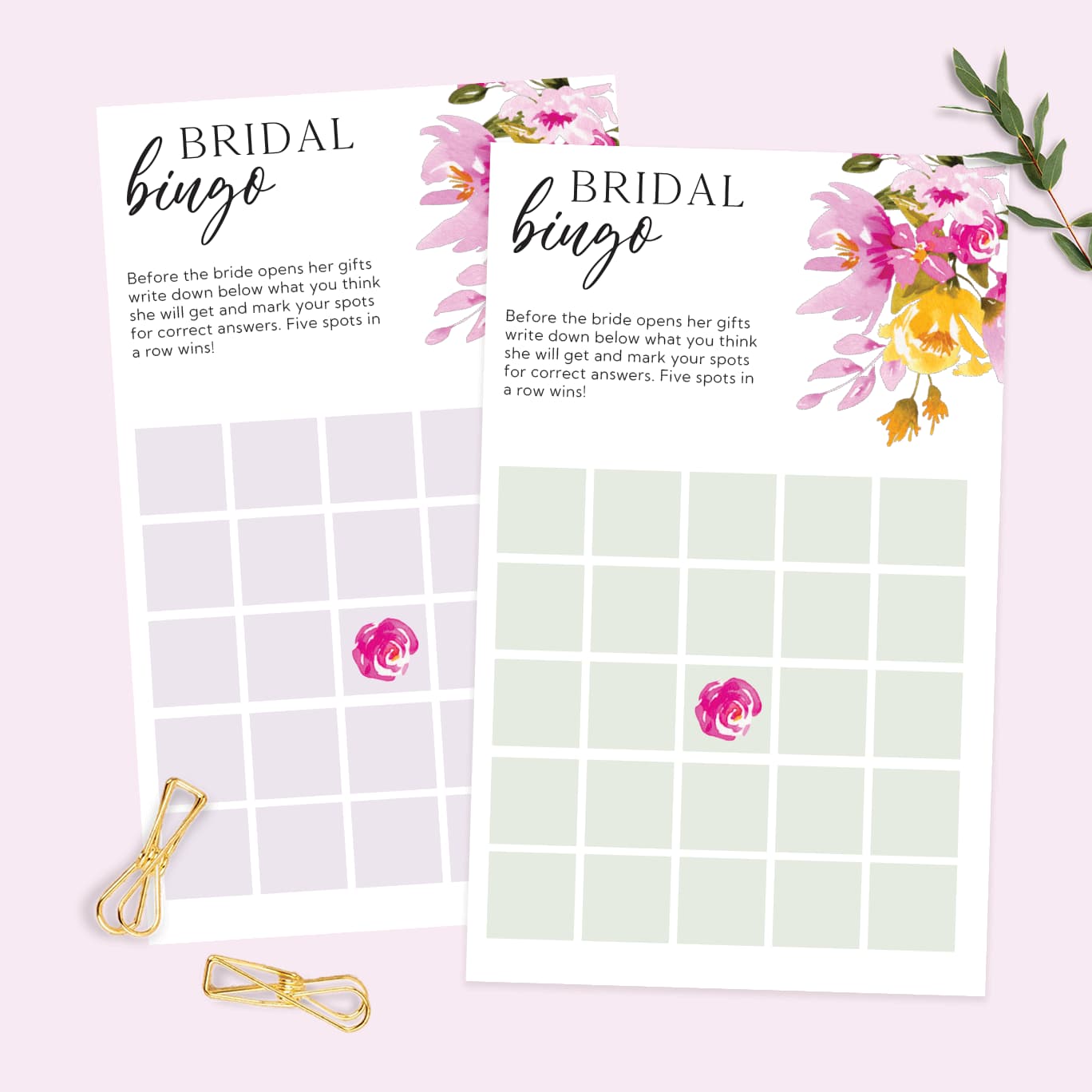 Free printable bridal shower bingo cards.