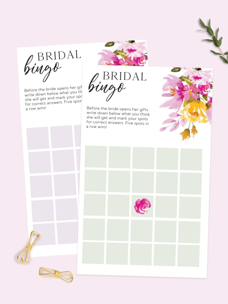 Free printable bridal shower bingo cards.