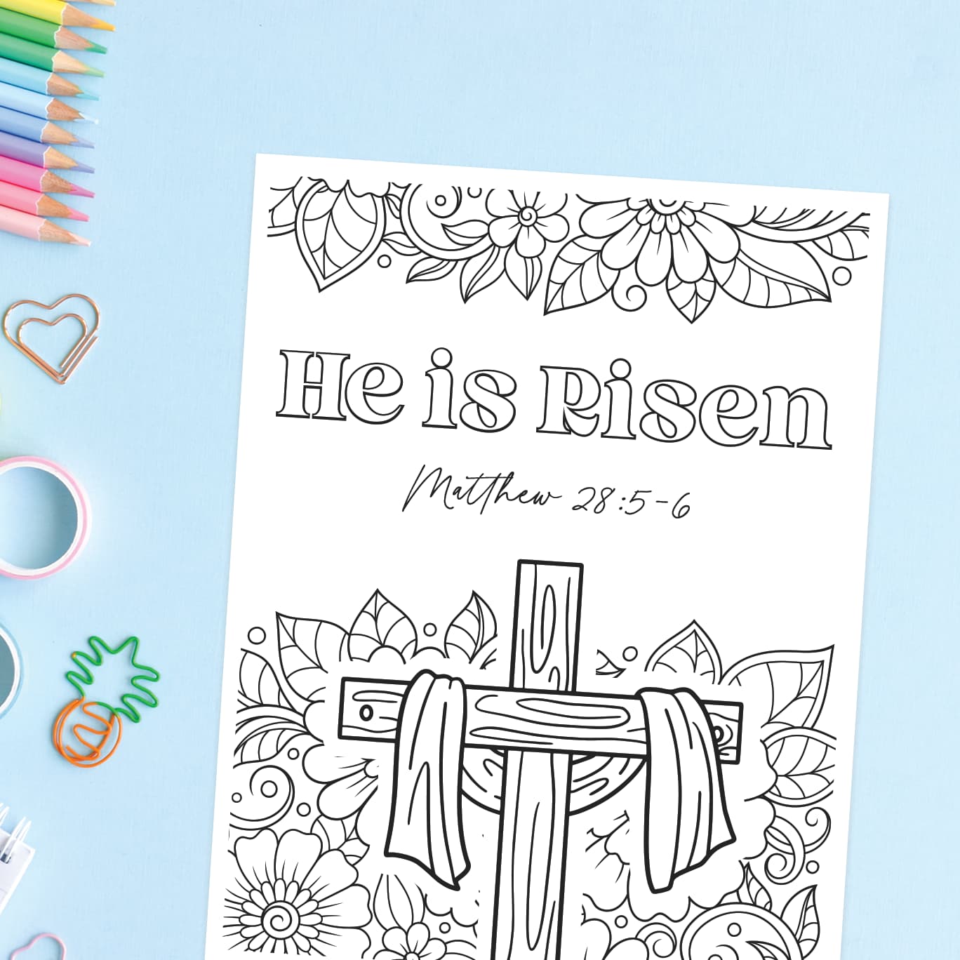 He Is Risen coloring page preview.