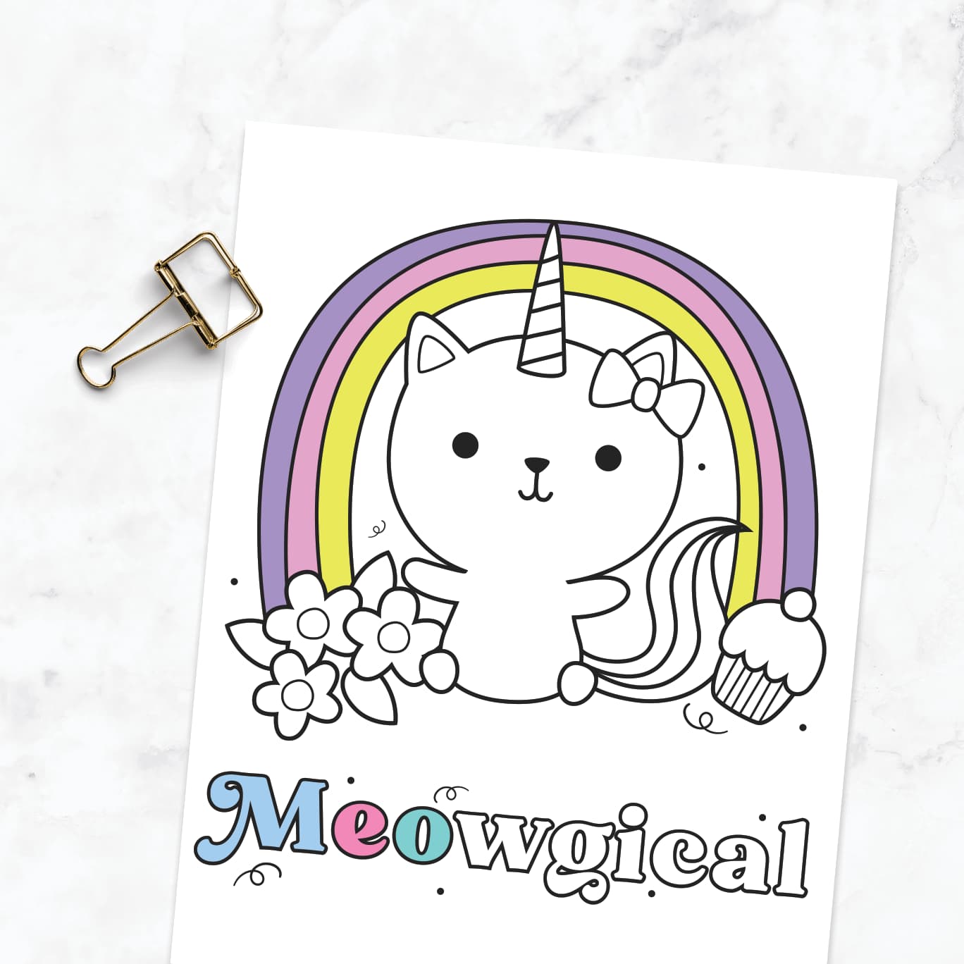 Free printable Kittycorn coloring page preview.