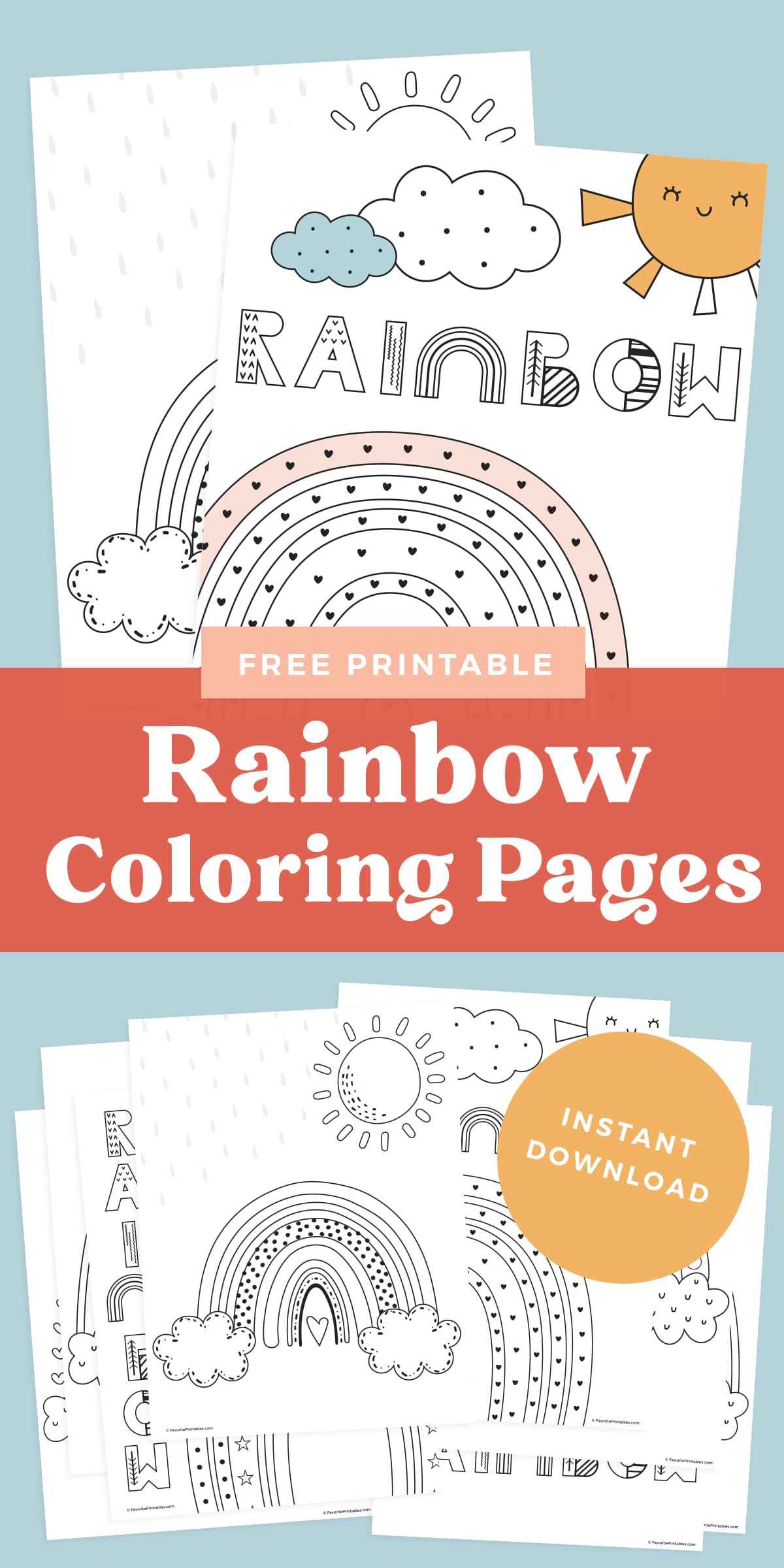 Free printable rainbow coloring page pin.