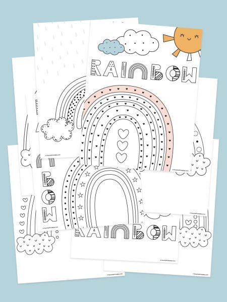 Free printable rainbow coloring pages.