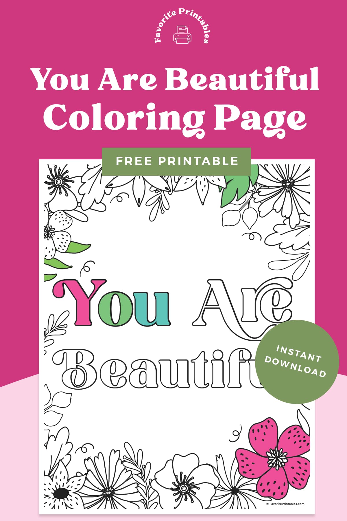 Free printable You Are Beautiful coloring page pin.