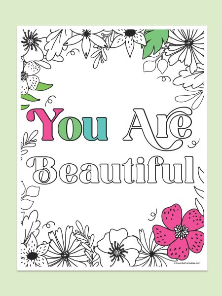 Free printable You Are Beautiful coloring page.