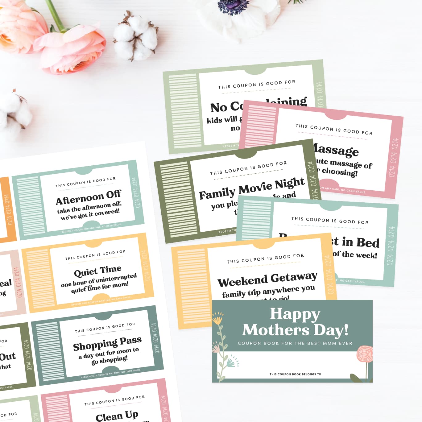 Free printable Mother's Day Coupons preview.