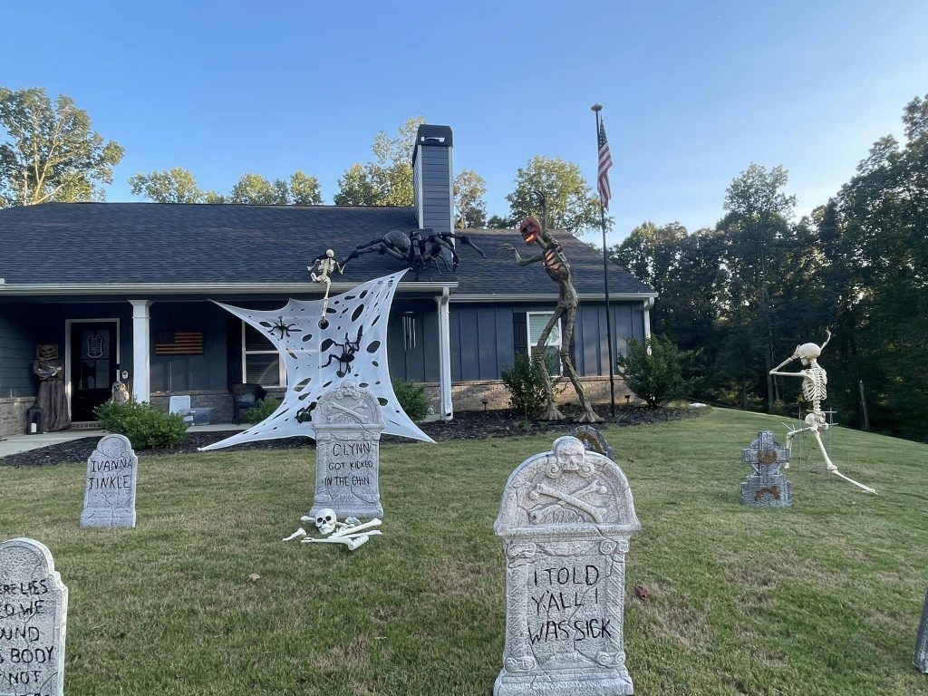 Halloween decorations on house.