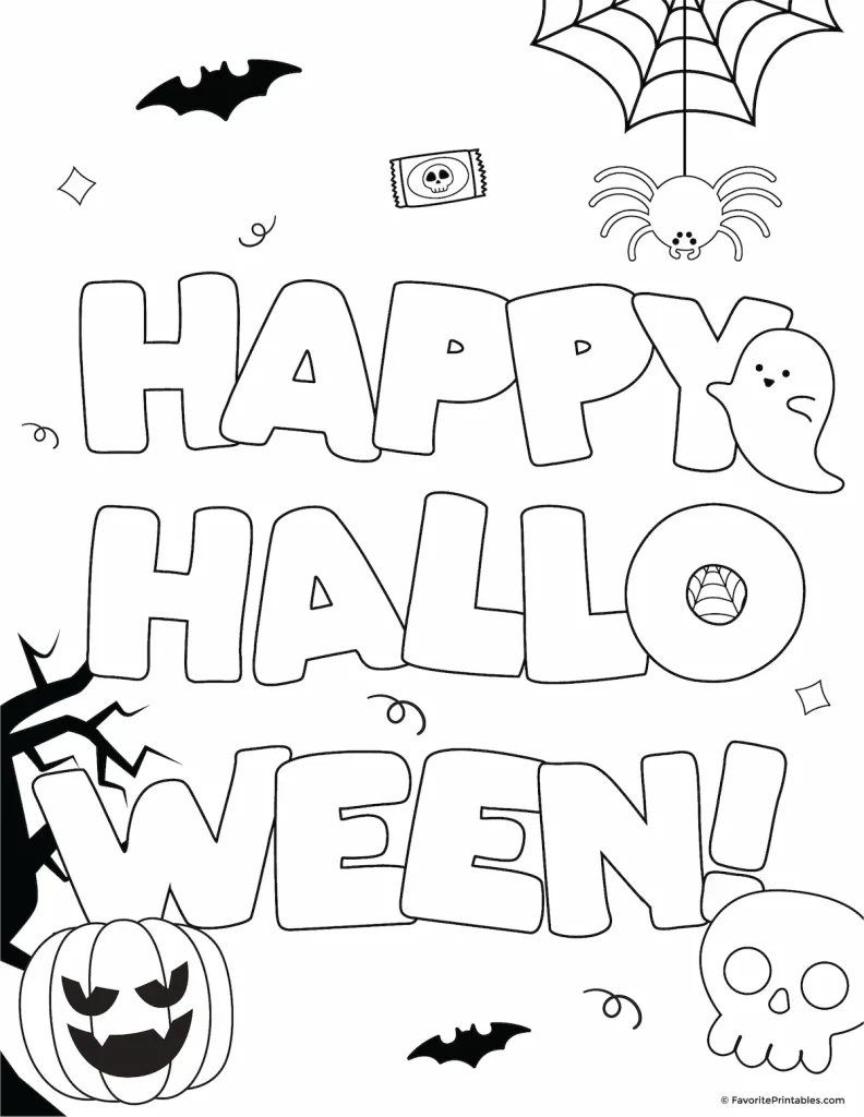 Free printable Halloween coloring page of happy halloween.