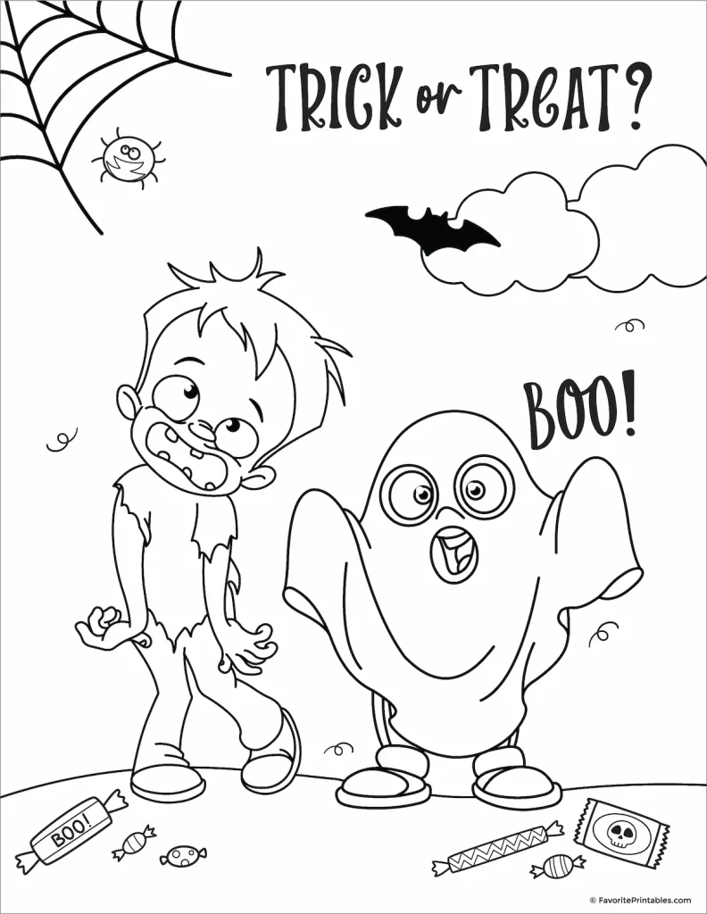 Free printable Halloween coloring page of costume kids.