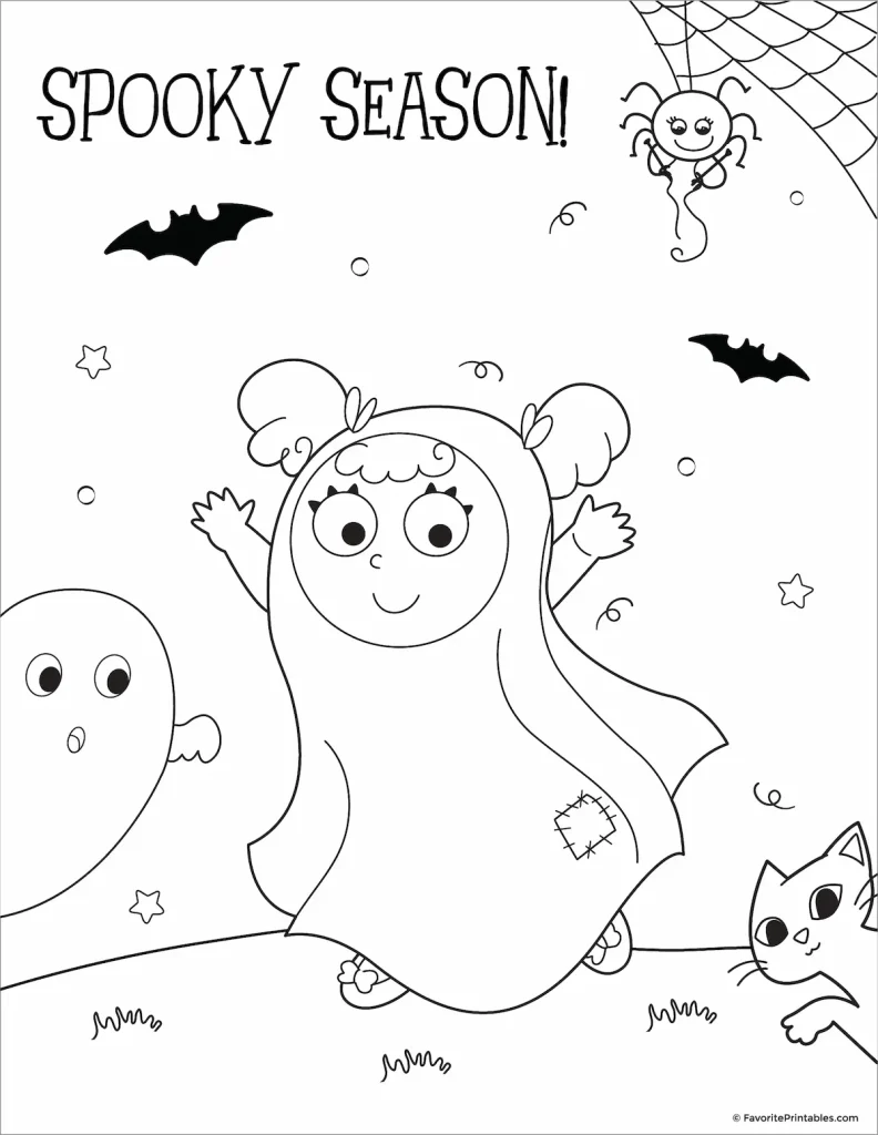 Free printable Halloween coloring page of ghost girl.