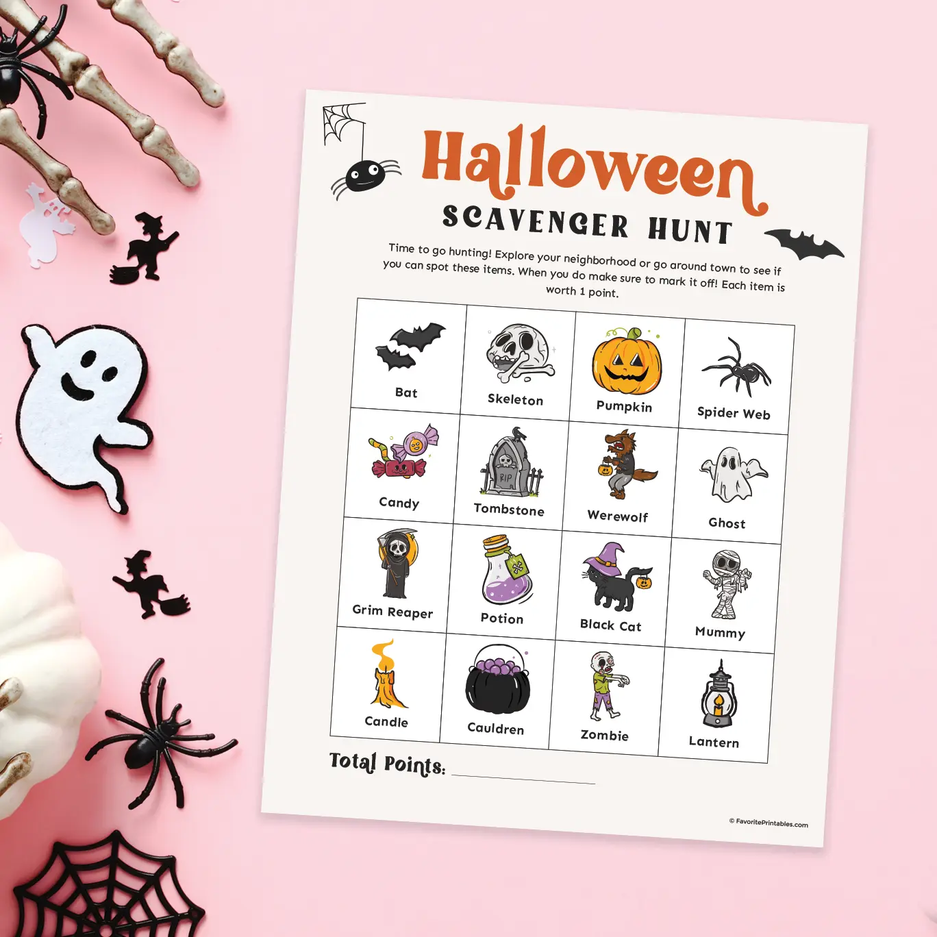 Free printable Halloween scavenger hunt preview.