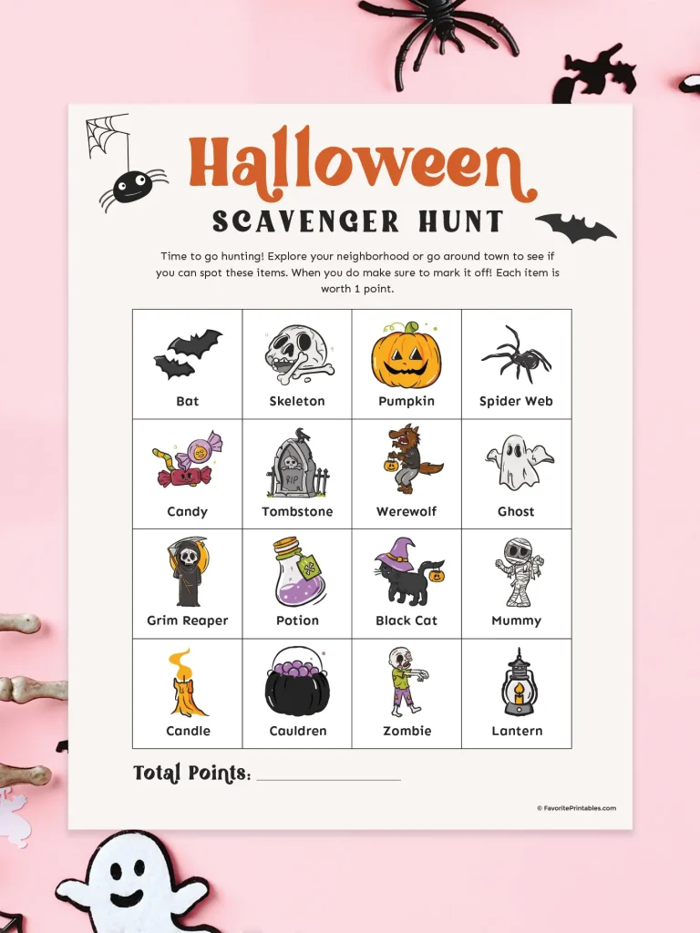 Free printable Halloween scavenger hunt.