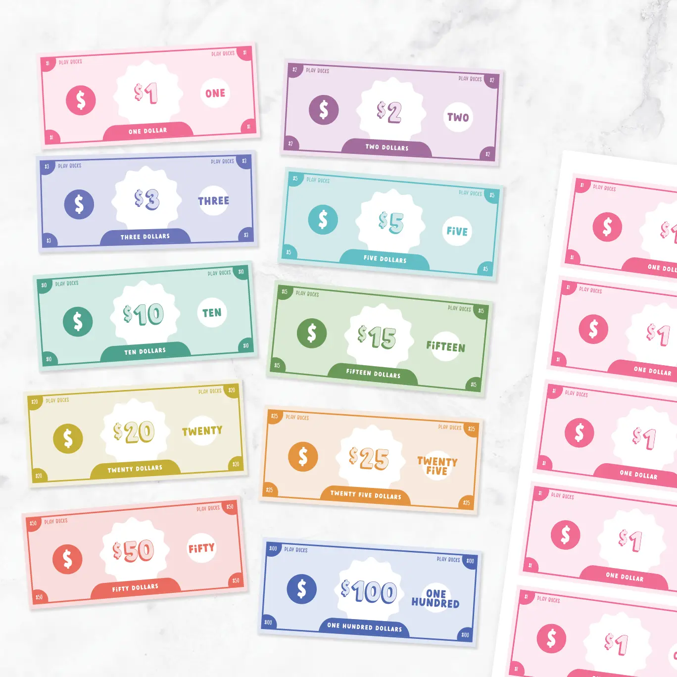 Free printable kids play money