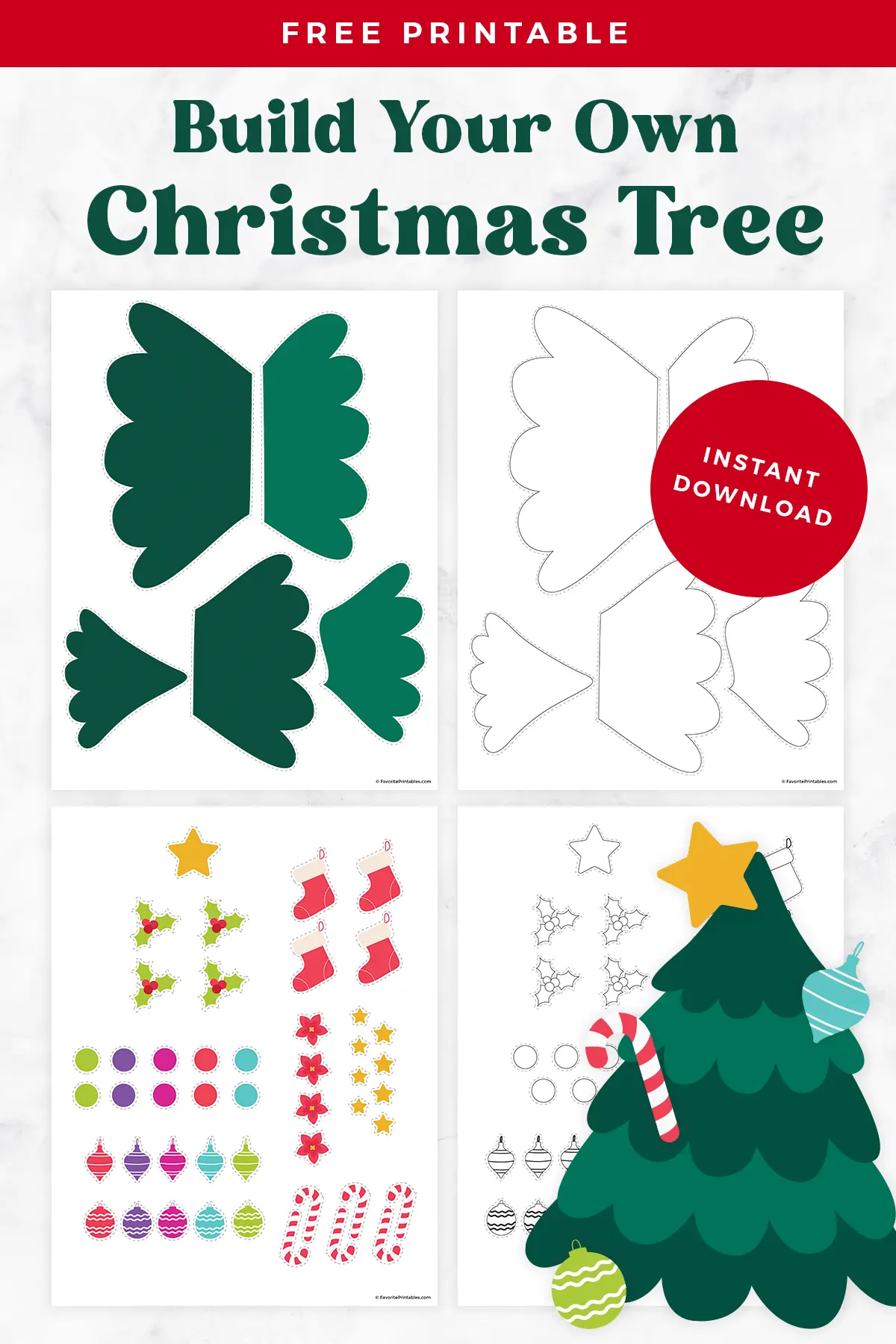 Free printable build a Christmas tree cutout pin.