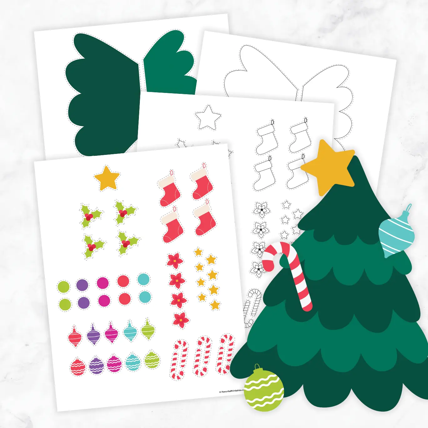 Free printable build a Christmas tree cutout.