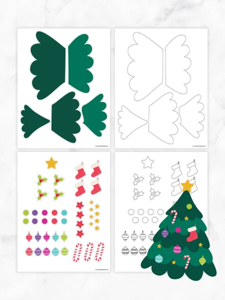 Free printable build a Christmas tree cutout.