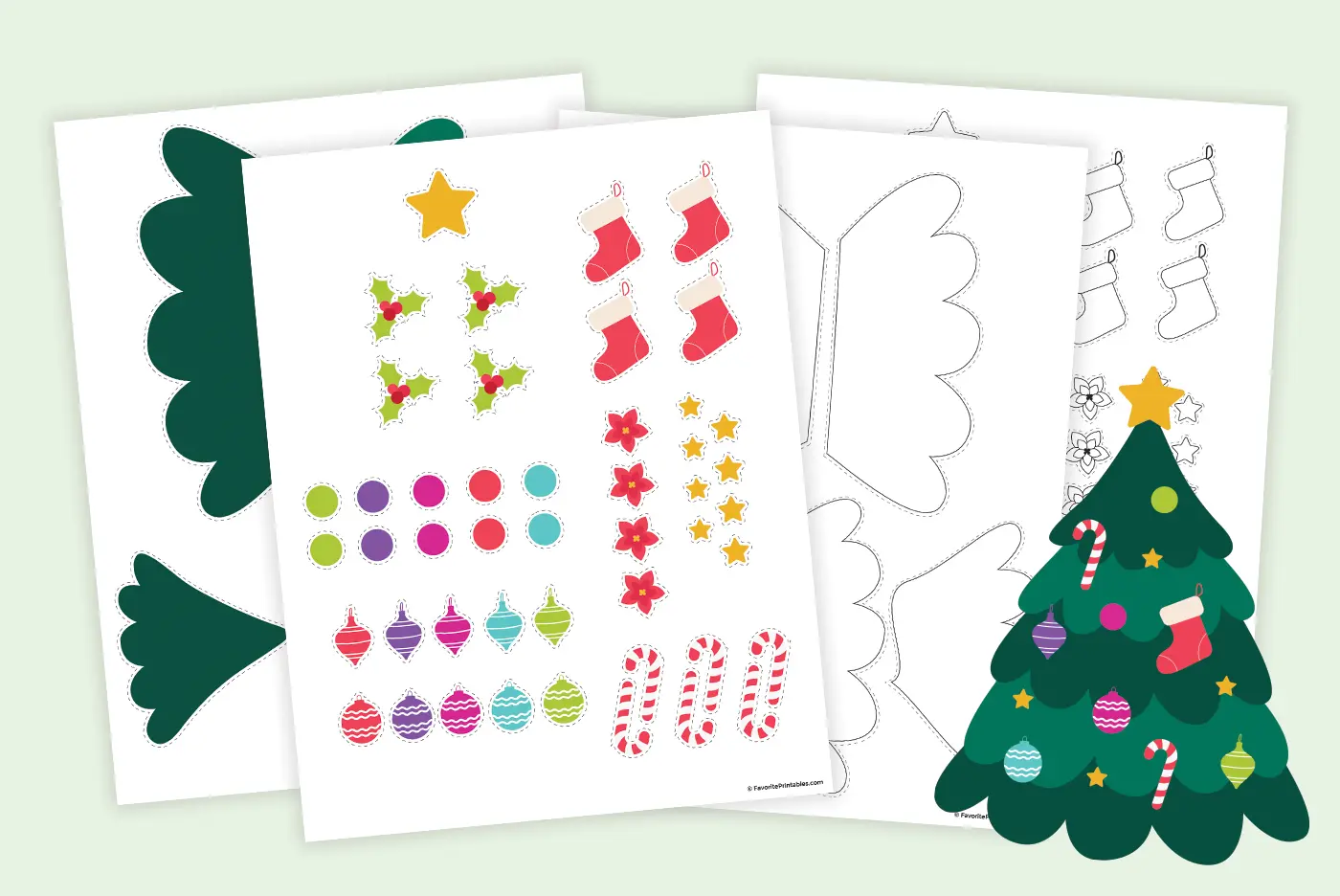 Free printable build a Christmas tree cutout.