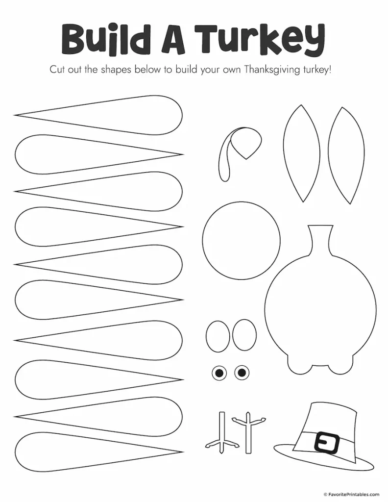 Free printable build a turkey kit coloring page