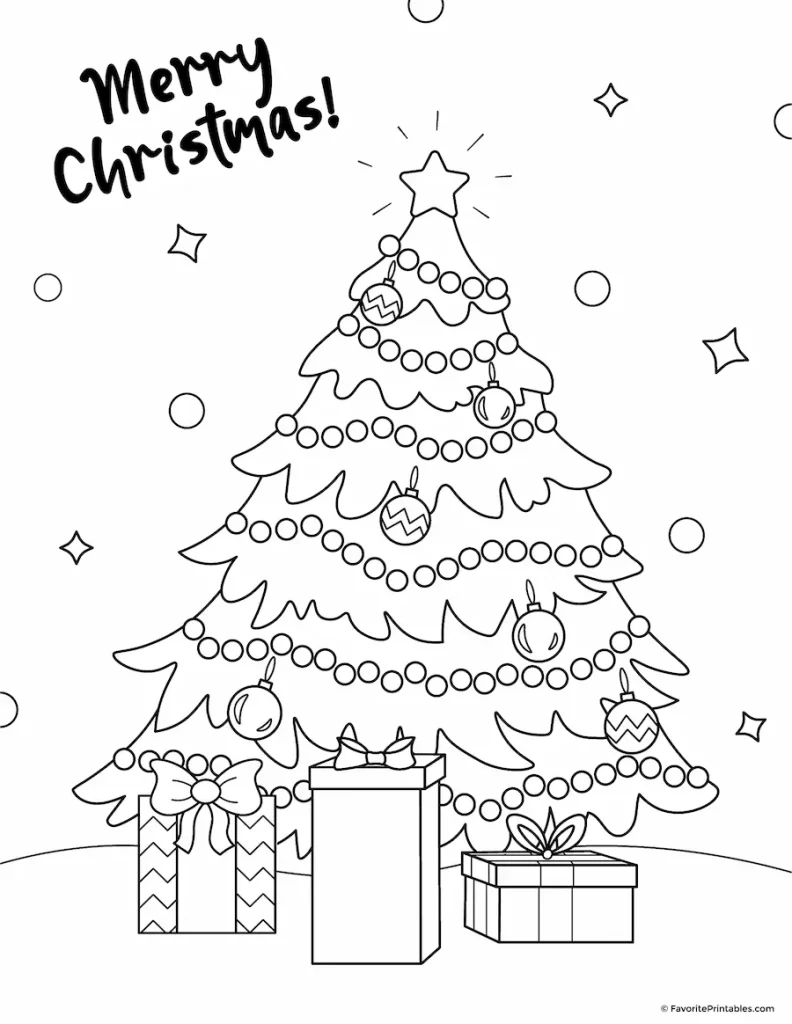 Free printable Christmas tree coloring page.