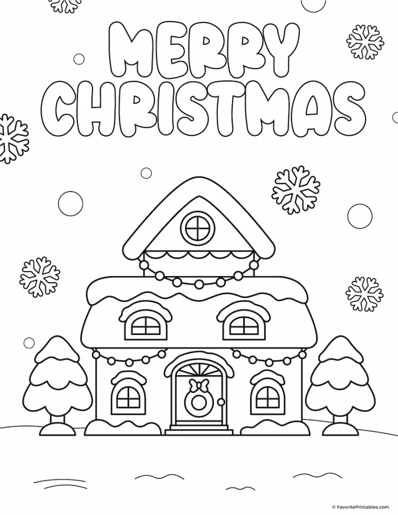 Free printable Christmas gingerbread house coloring page.