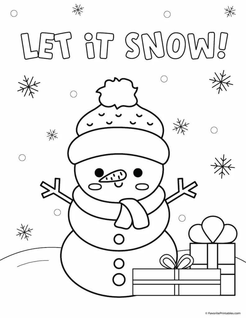 Free printable Christmas snowman coloring page.