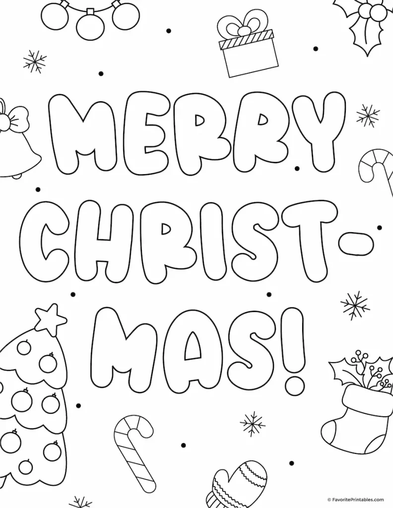 Free printable Merry Christmas coloring page.