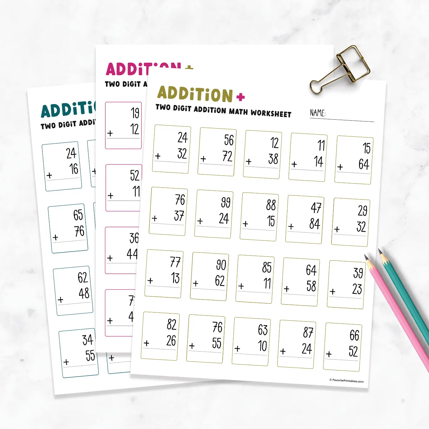 Free printable Double Digit Addition Worksheets.