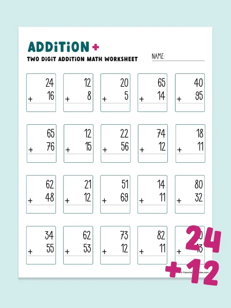 Free printable Double Digit Addition Worksheets.