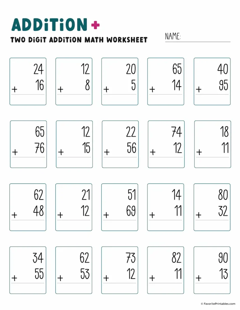 Double digit addition worksheet.