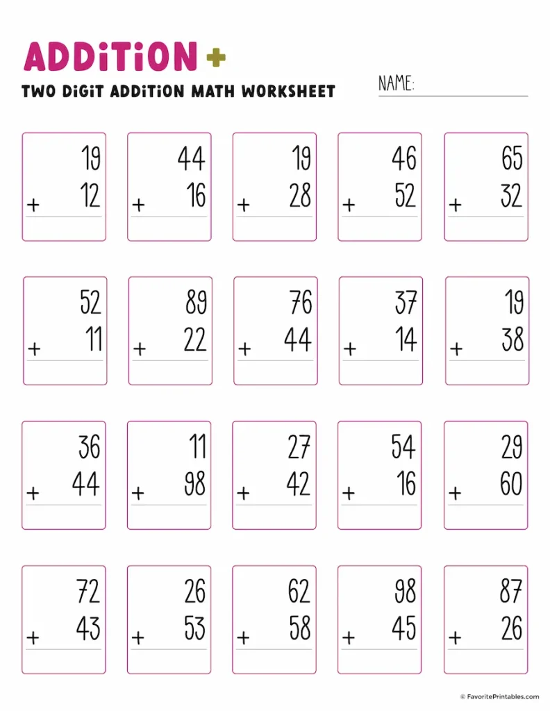 Double digit addition worksheet.