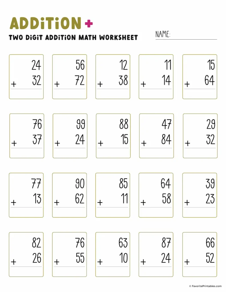 Double digit addition worksheet.