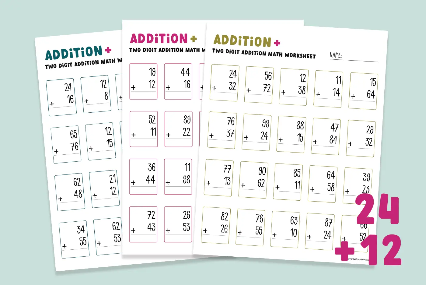 Free printable Double Digit Addition Worksheets preview.