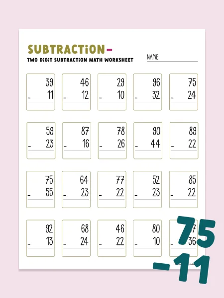 Free printable Double Digit subtraction worksheets.