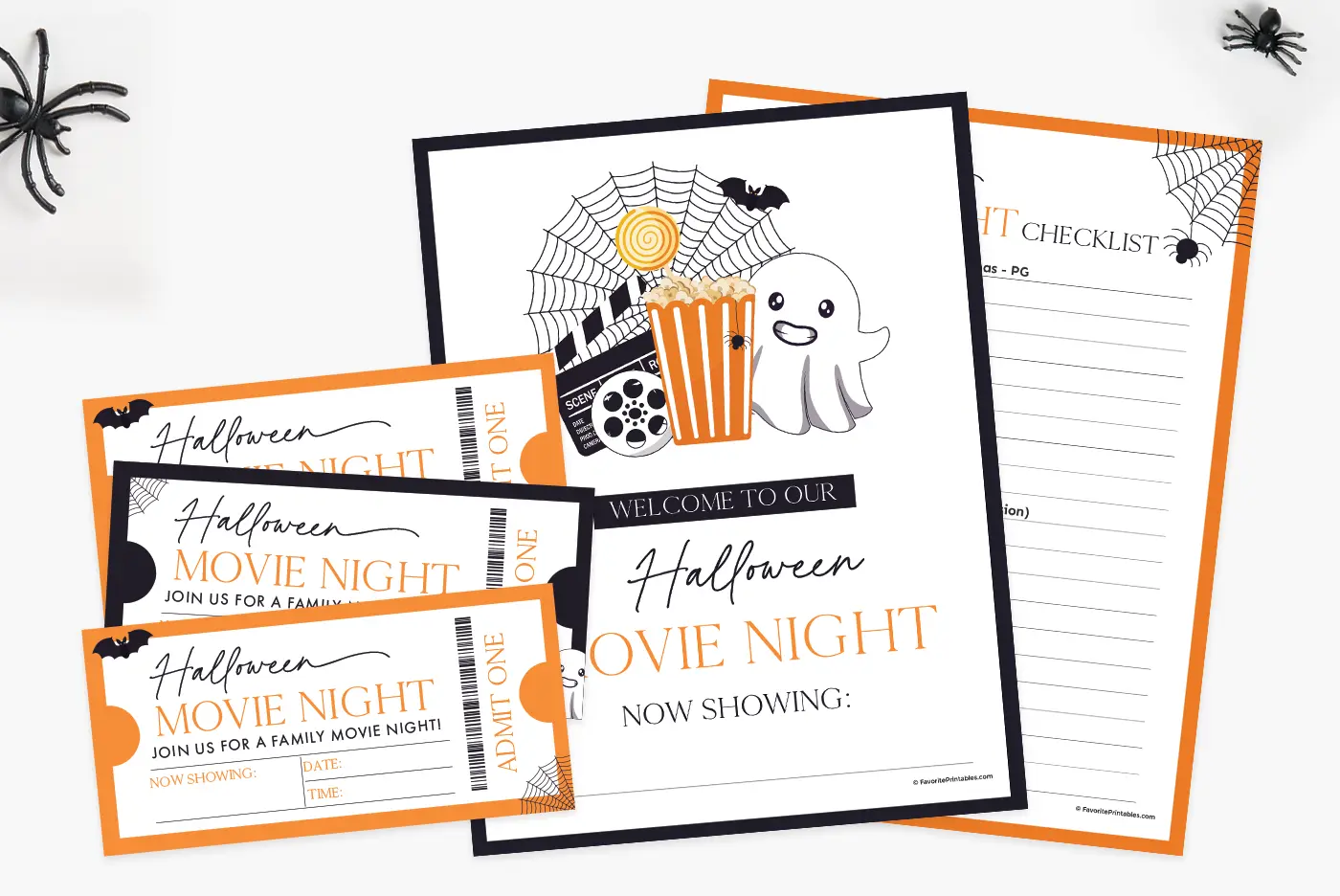 Free printable Halloween movie night checklist and tickets.