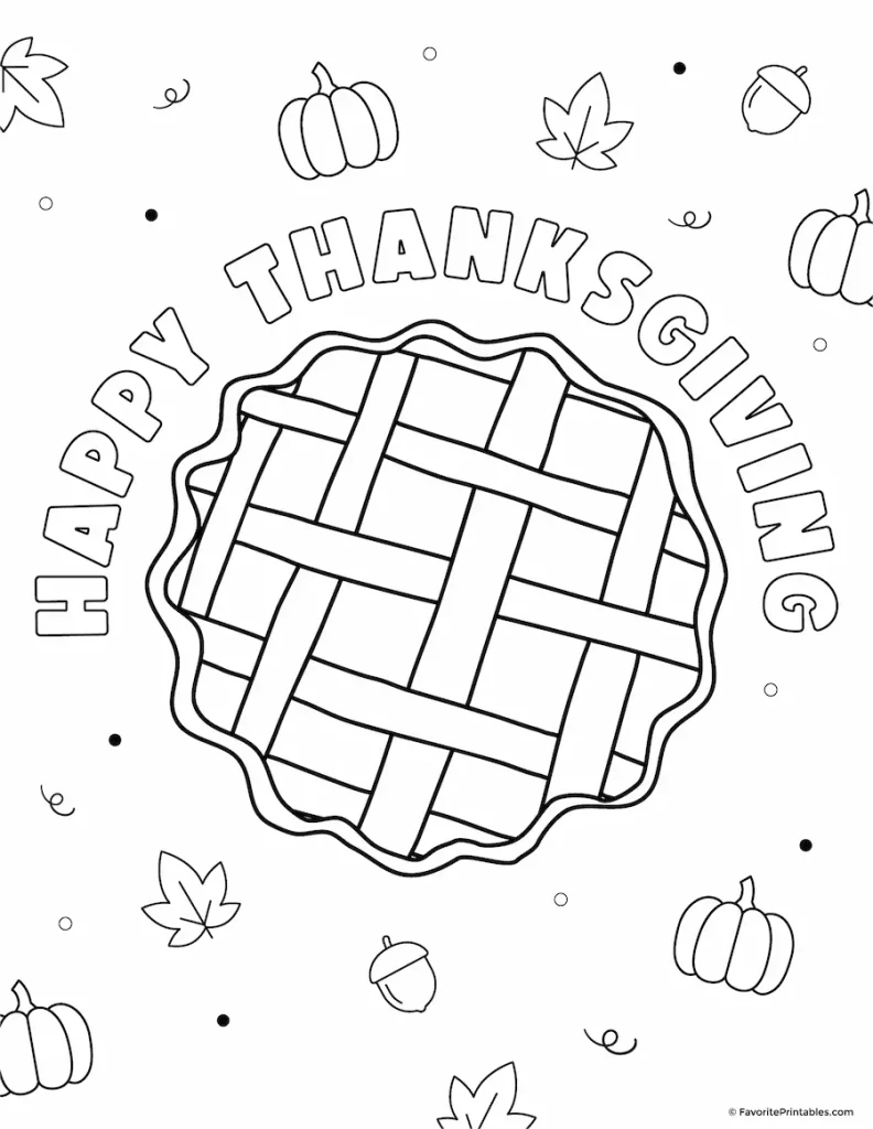 Happy Thanksgiving pie coloring page.