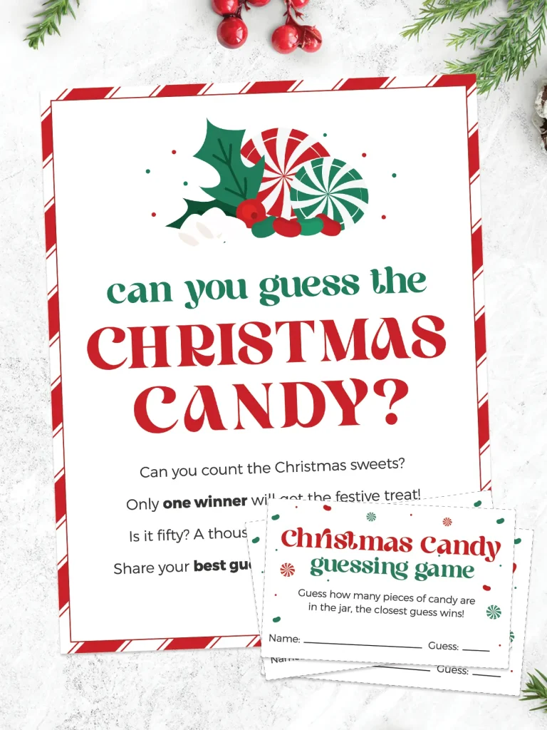 Free printable Christmas candy guessing game.