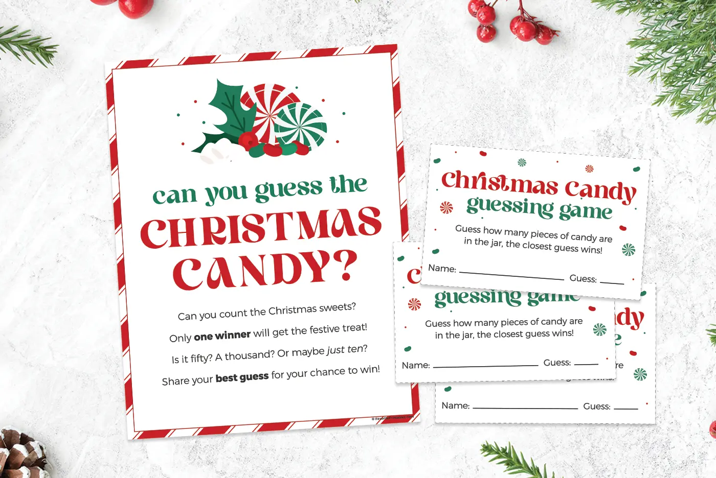 Free printable Christmas candy guessing game.