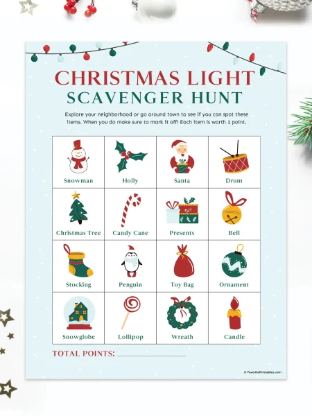 Free printable Christmas light scavenger hunt.