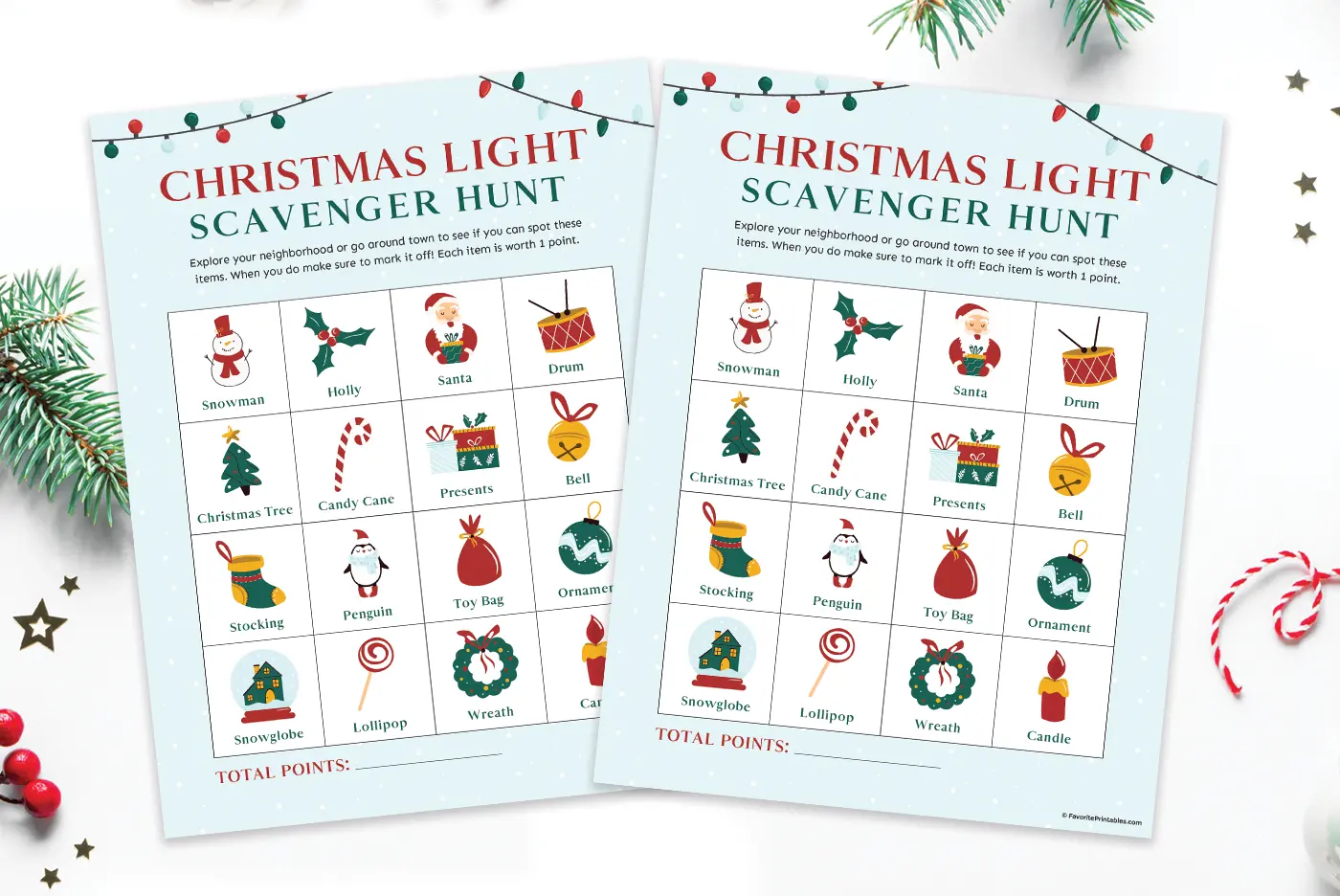 Free printable Christmas light scavenger hunt.