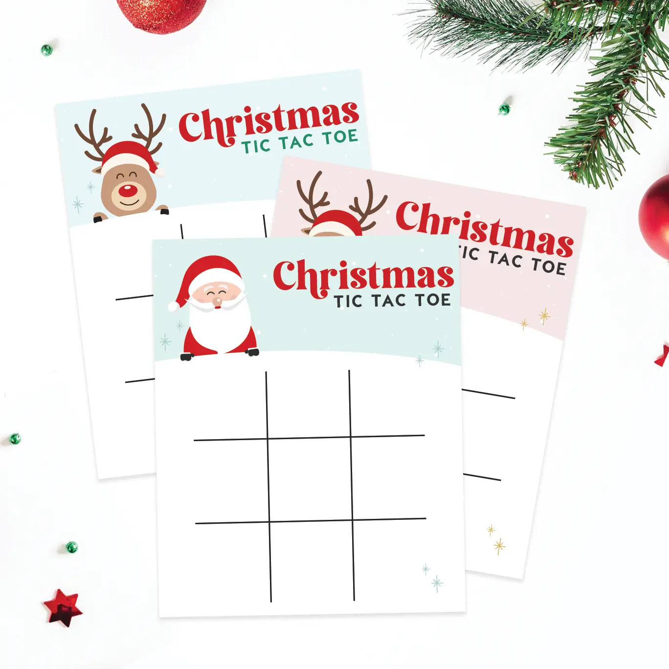 Free printable Christmas tic tac toe cards.