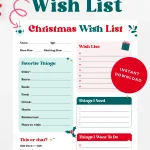 Free printable Christmas Wish List pin.