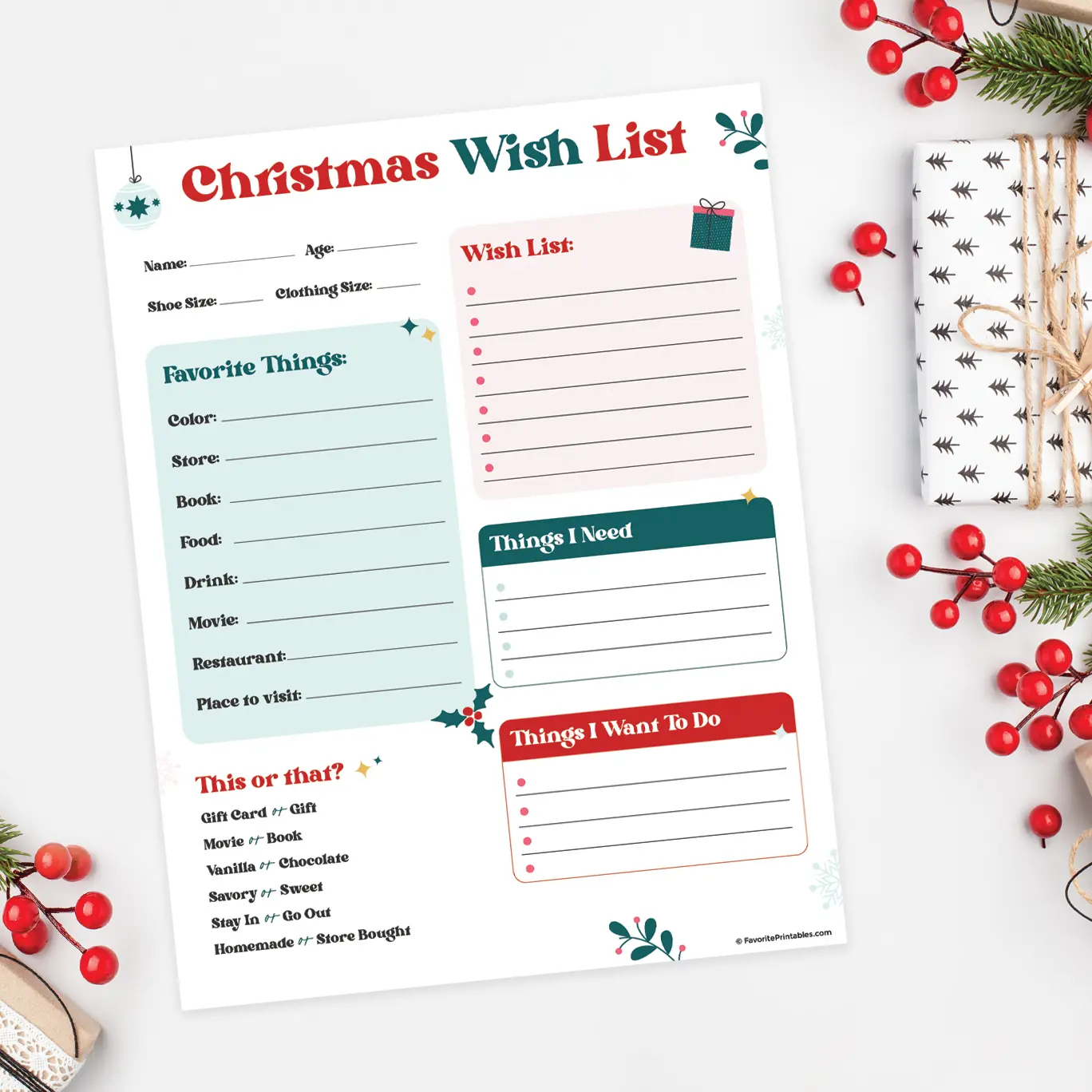 Free printable Christmas Wish List.