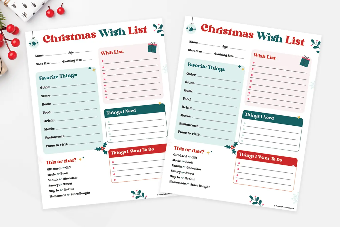 Free printable Christmas Wish List preview.