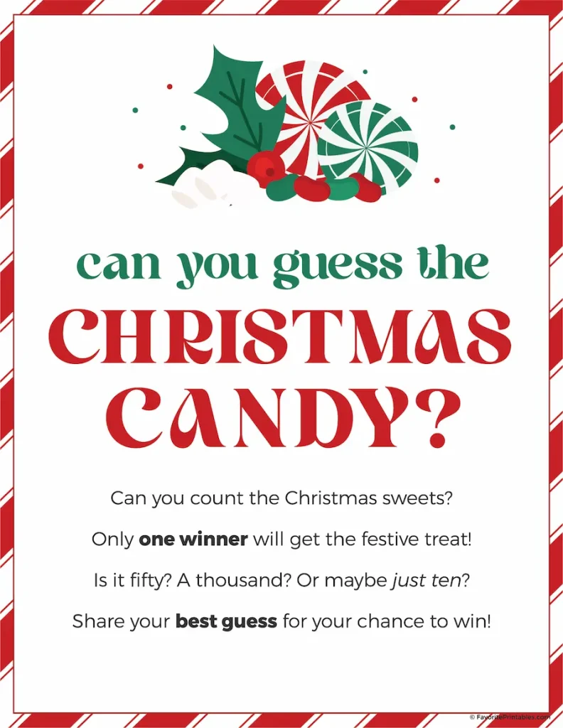 Free printable Christmas candy guessing game instructions.