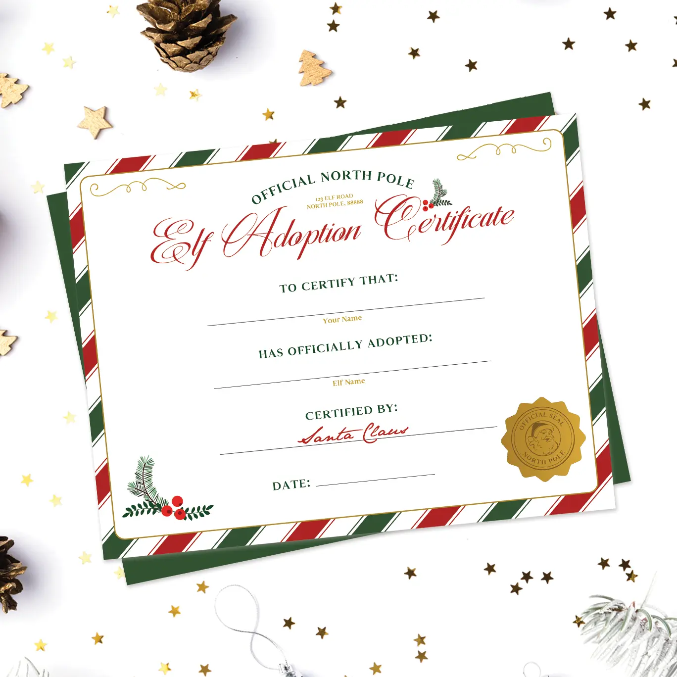 Editable Elf On The Shelf adoption certificate.